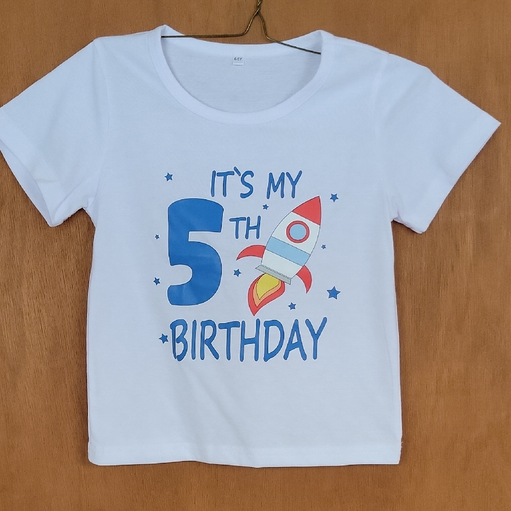 5th Birthday T-Shirt with Rocket Design